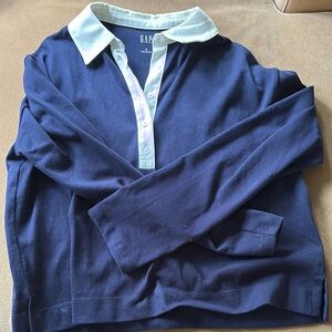 GAP Navy and Light Blue Long Sleeve Polo